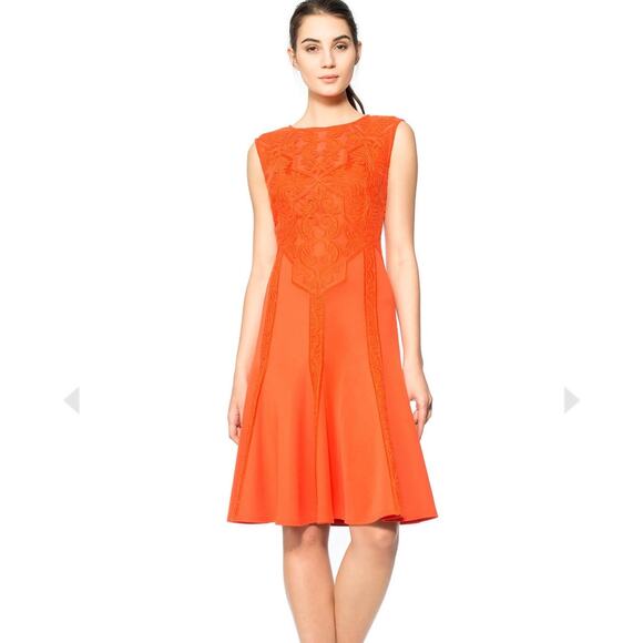 Tadashi Shoji Orange Red Lace Fit & Flare Cocktail Dress - Picture 1 of 11
